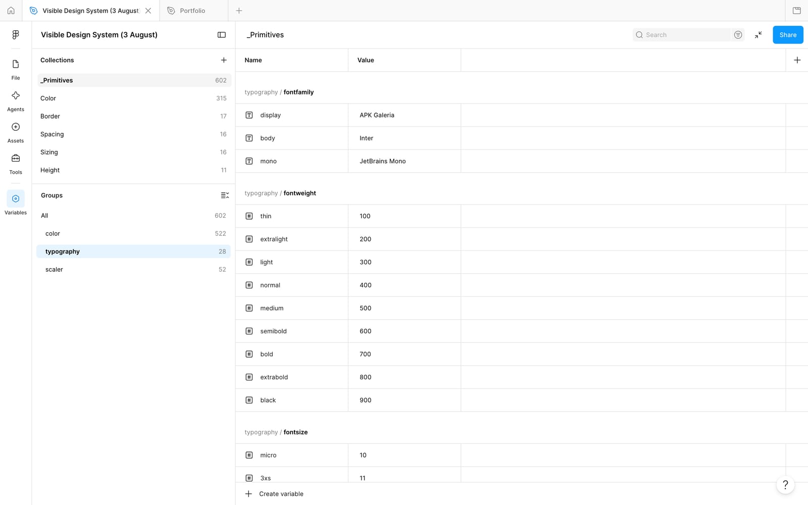 Figma variable collections