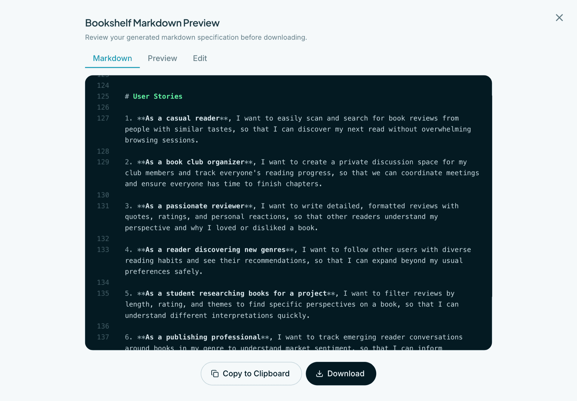 Markdown preview modal