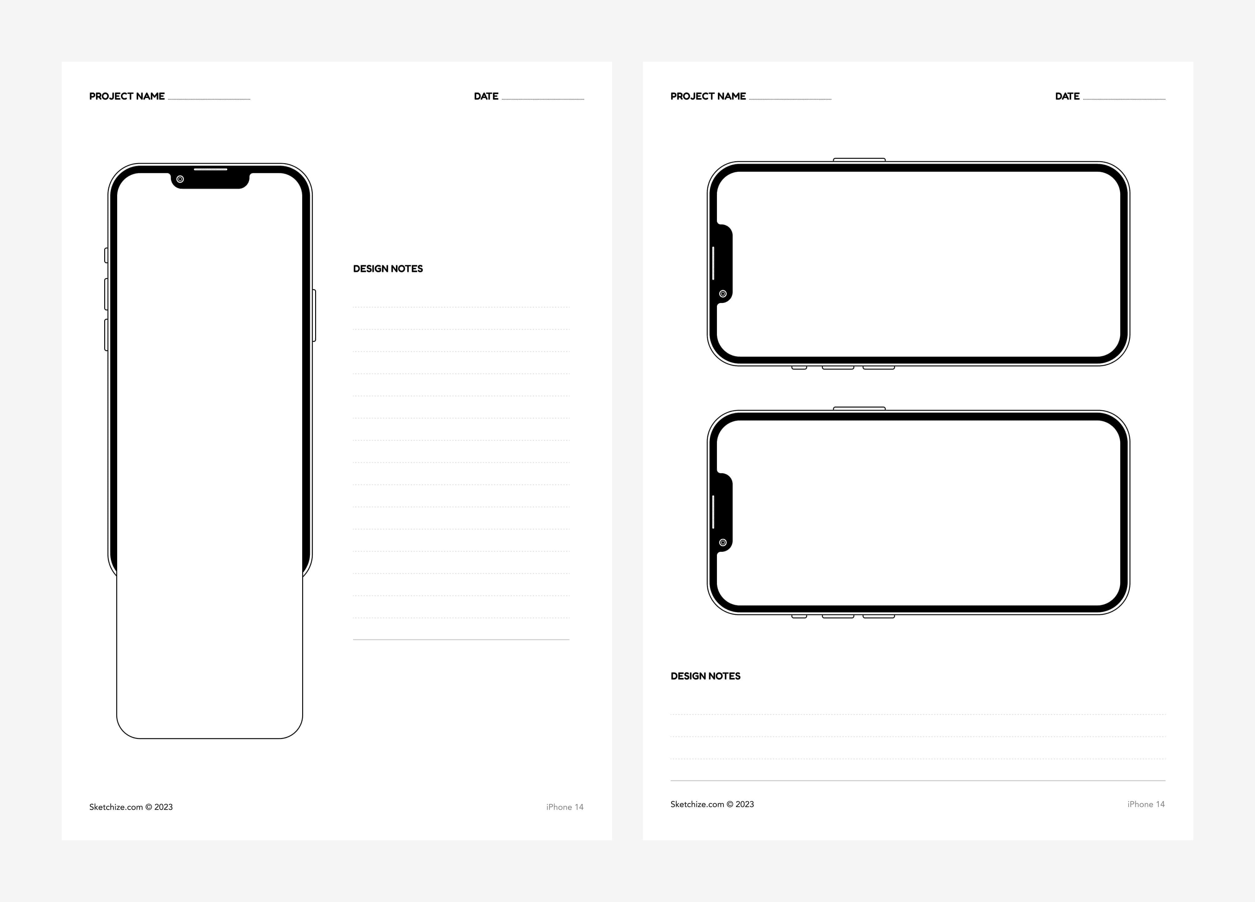 iPhone 2-up wireframe template