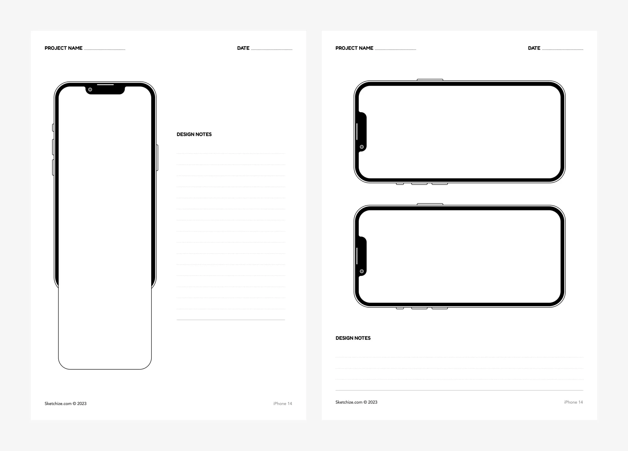 iPhone 2-up wireframe template