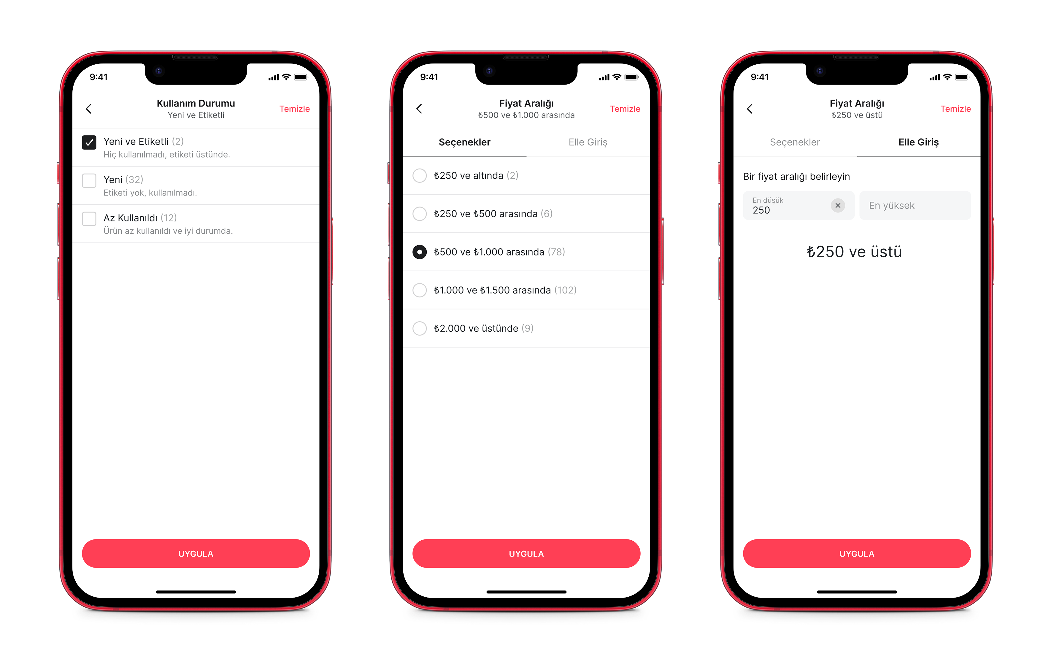 Condition and price range filters