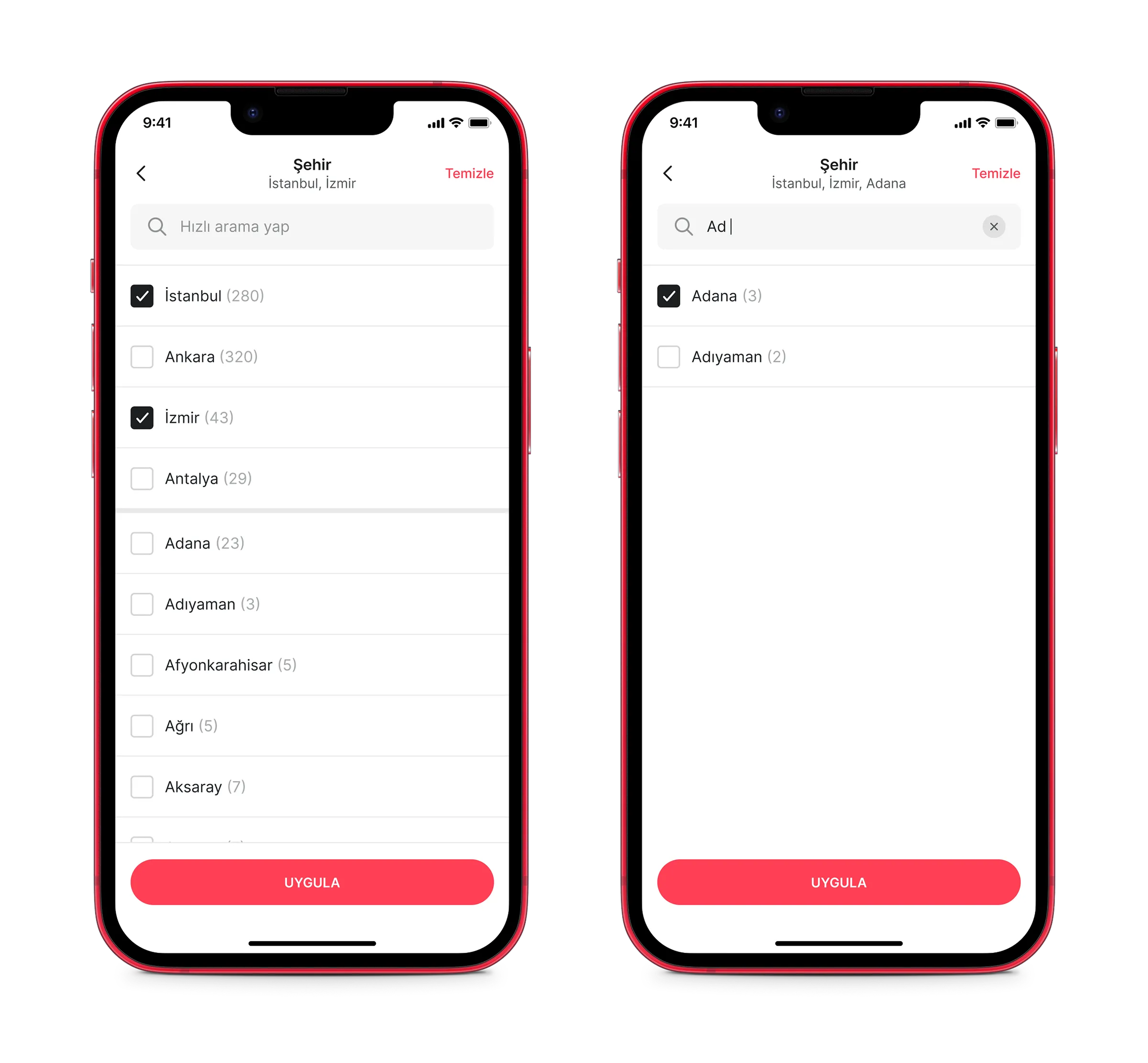 Multi-city selection with search