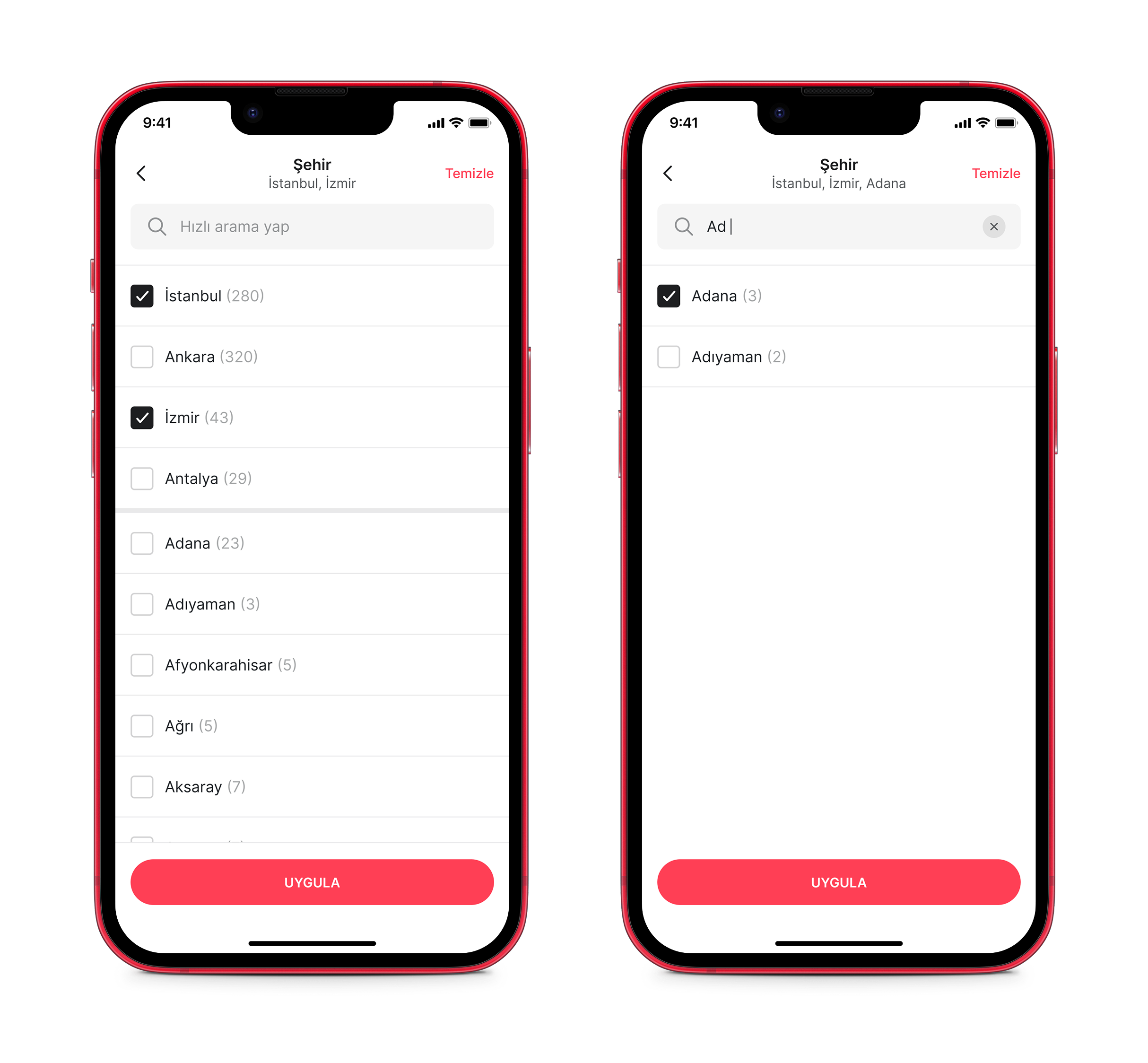Multi-city selection with search