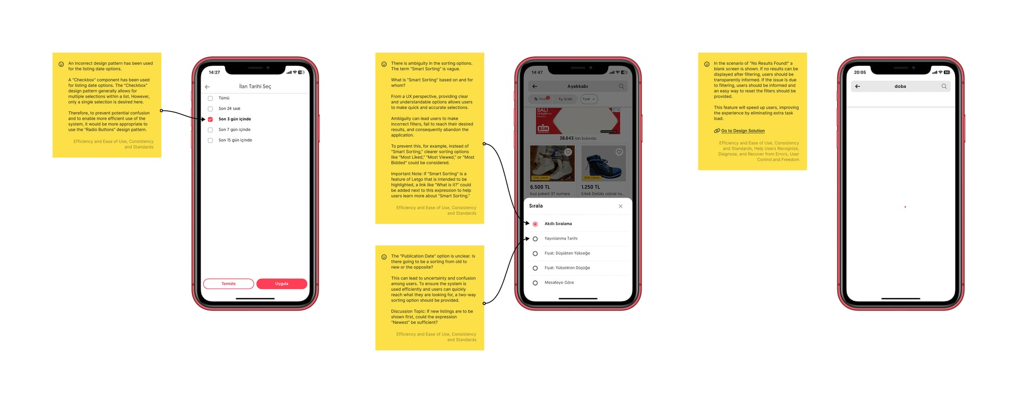 Heuristic evaluation of sorting options
