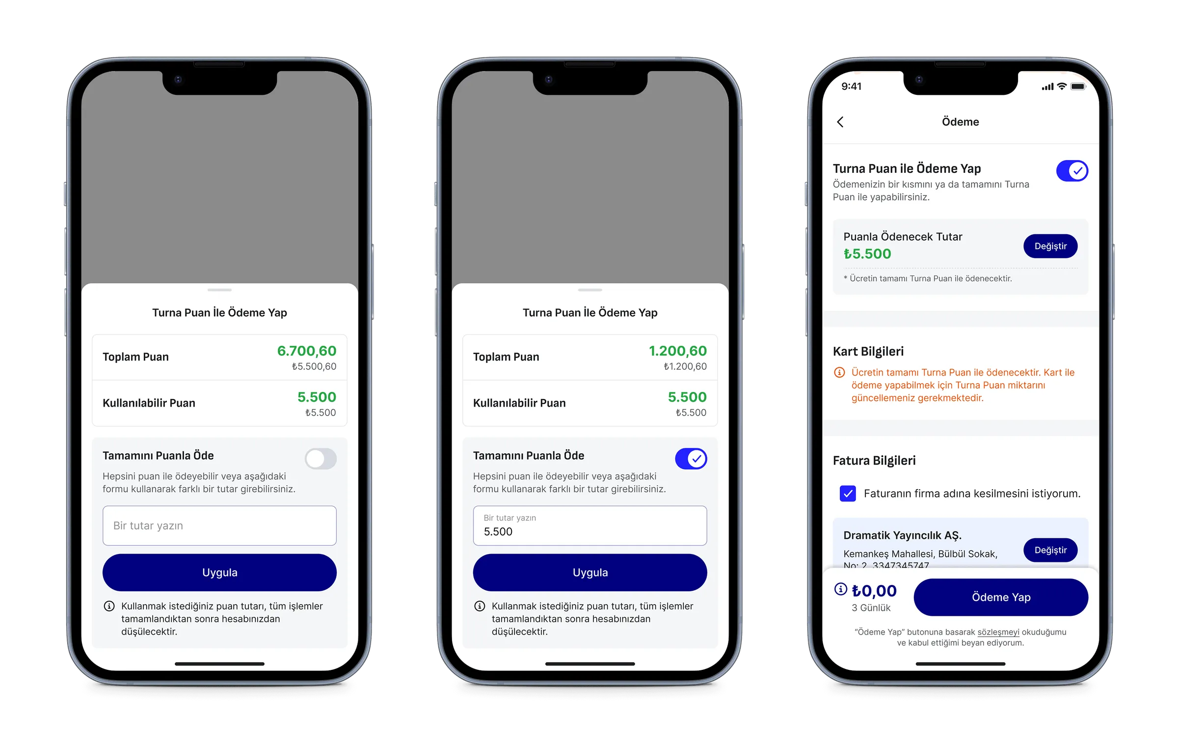 Payment with Turna points