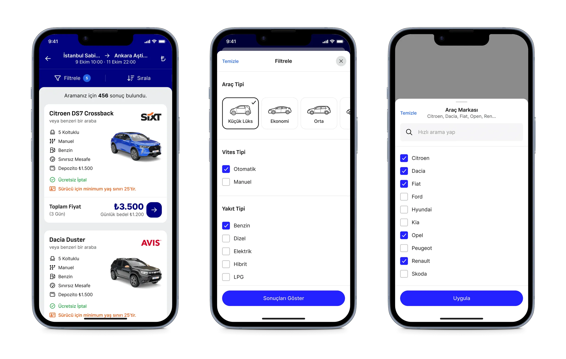 Search results and filters