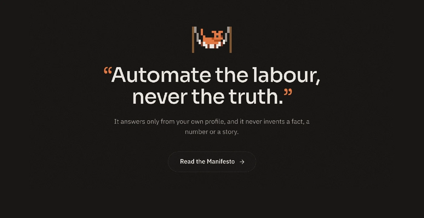 Alf swaying in a hammock over the line Automate the labour, never the truth