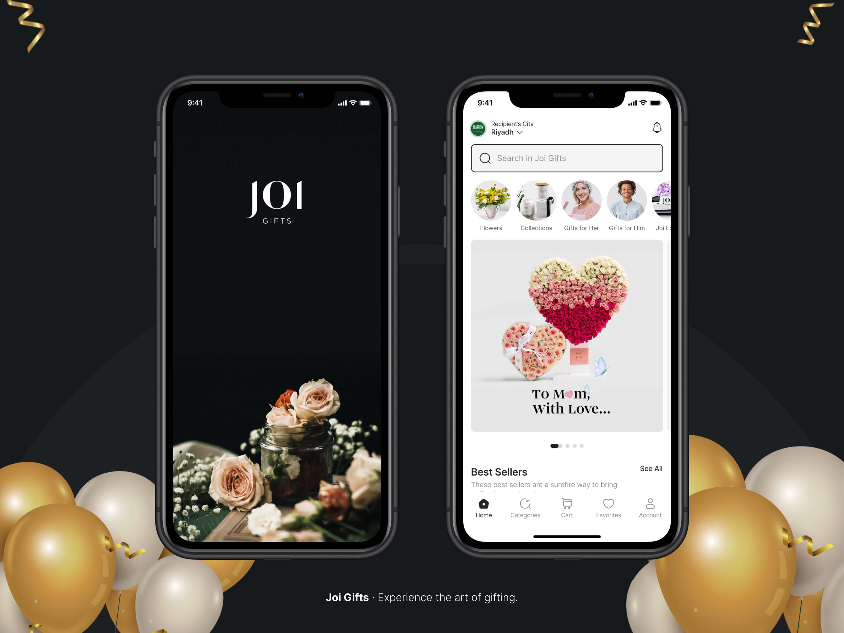 Joi Gifts mobile app design.