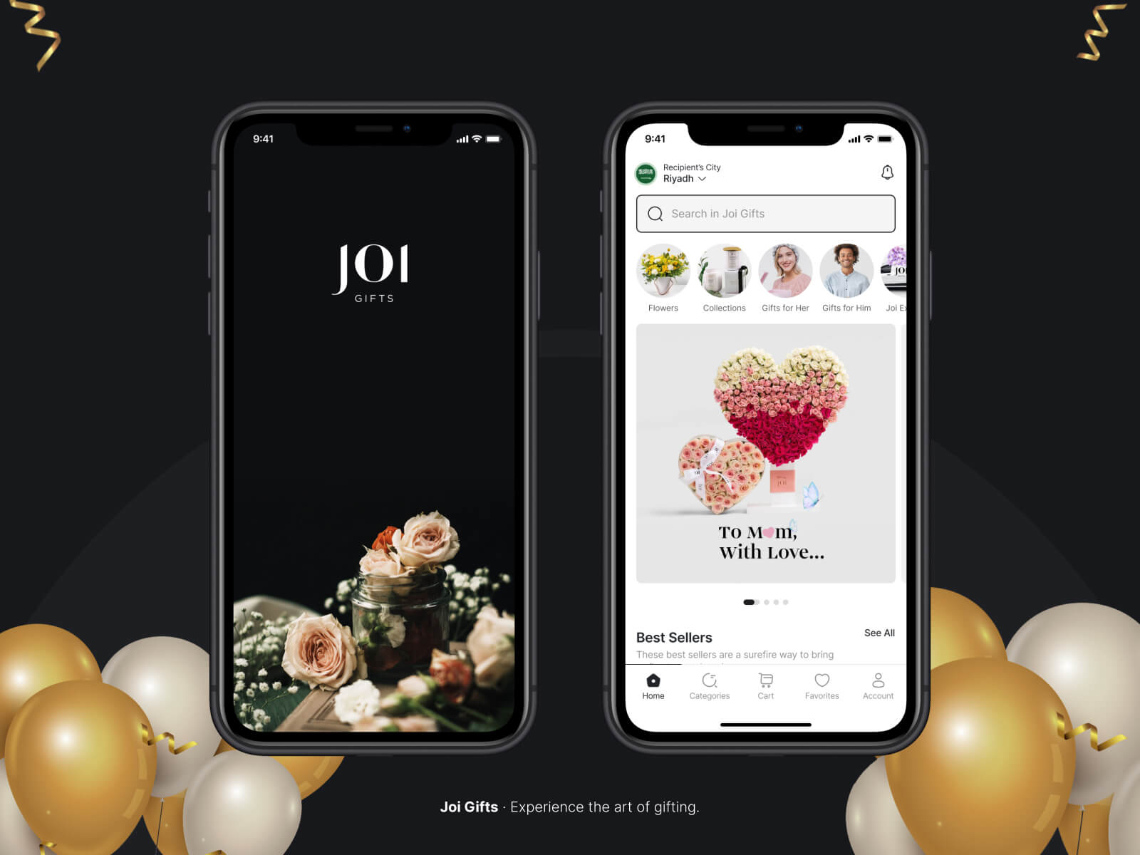 Joi Gifts mobile app design.