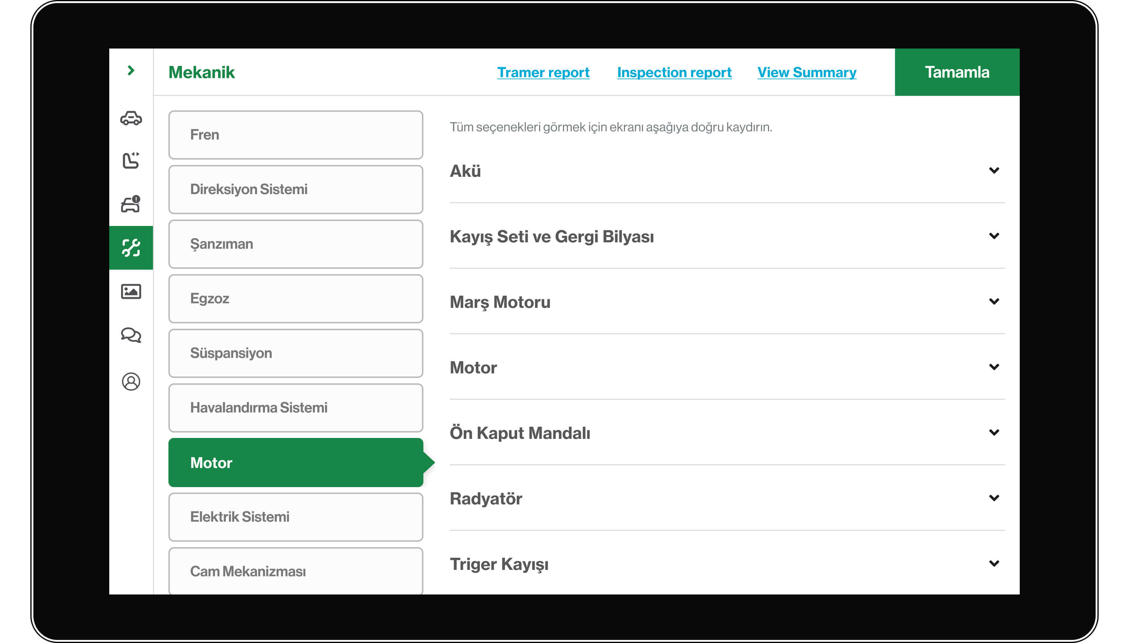 I&rsquo;ve organized options under relevant accordion menus to streamline the design and ease the task of inspectors in locating specific car parts within the app, reducing cognitive load.