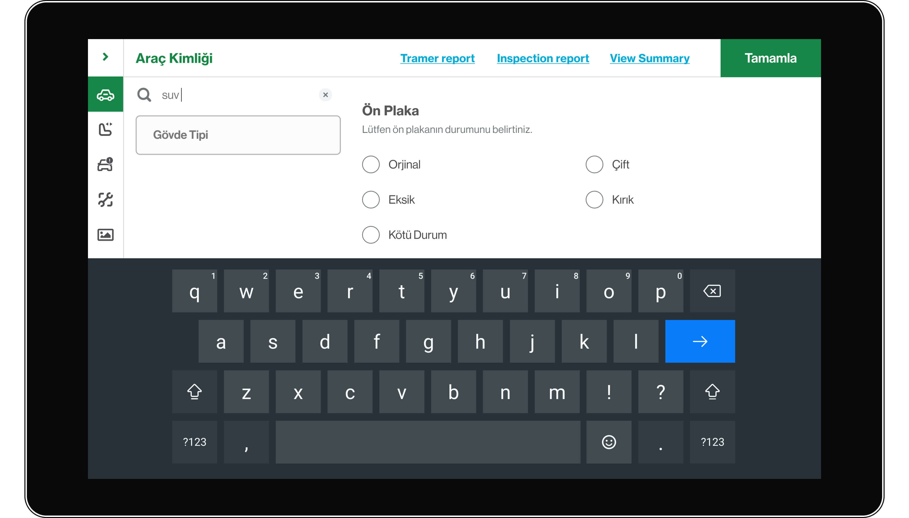 The globally available search feature enables inspectors to locate vehicle parts effortlessly, regardless of their location within the application.