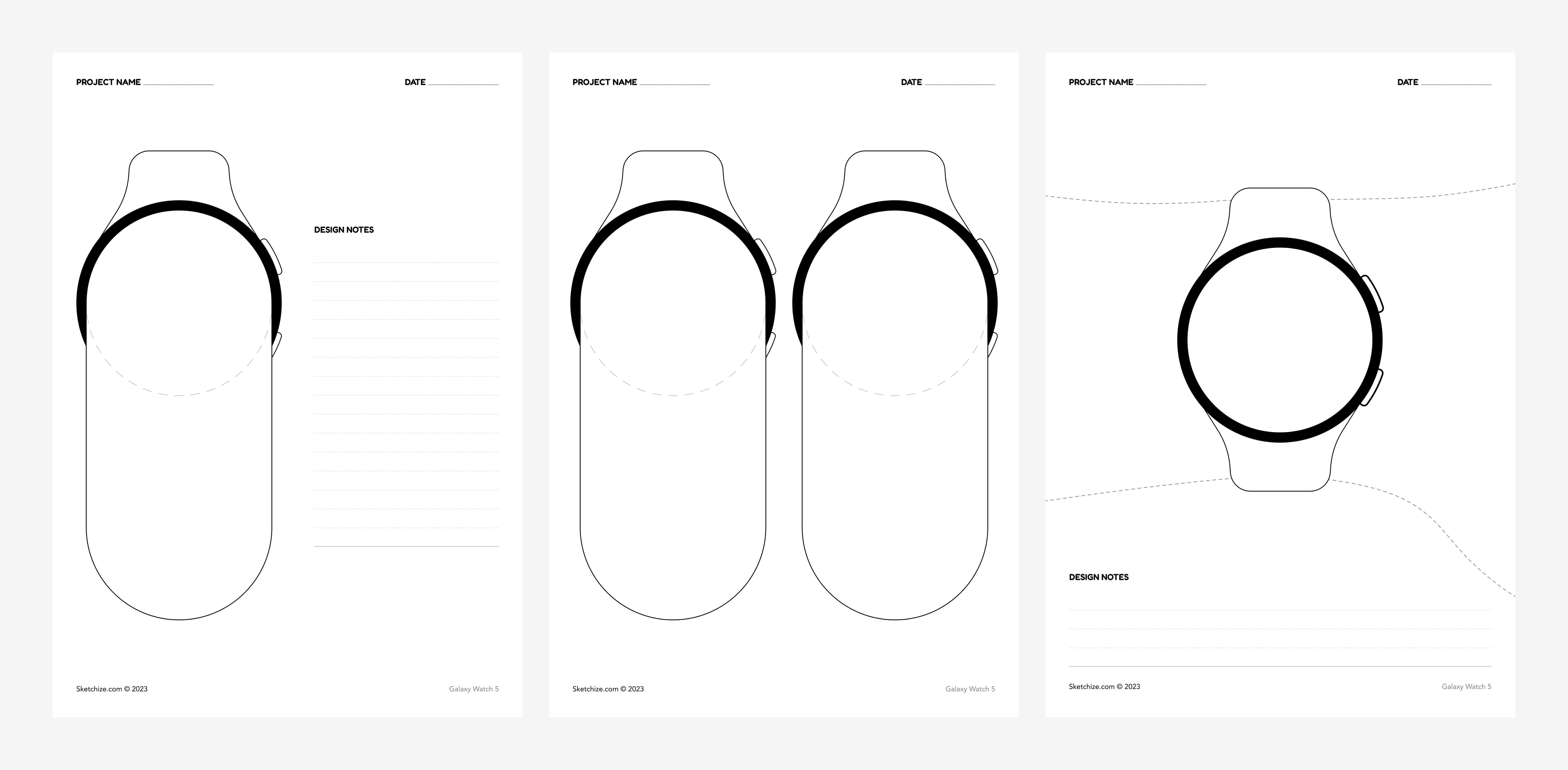 These wireframe sketch sheets I designed for the Samsung Galaxy Watch 5 could be useful for those creating circular-shaped smartwatch designs.